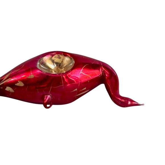 Antique Lauscha Glass Bird Ornament Red Reflector Spun Glass Tail 1930s–40s Germ - Picture 4 of 7